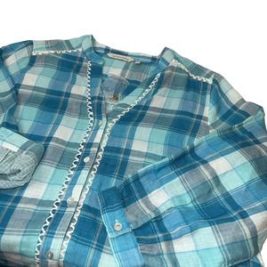 Soft Surroundings Women’s Flannel Turquoise Western Lightweight NWOT Size Medium